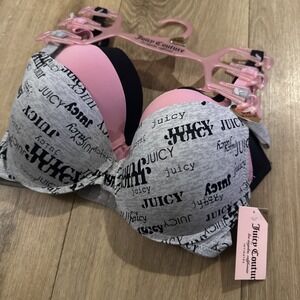 JUICY COUTURE SEXY PUSH UP 3 PACK BRAS WOMEN SZ 34C Black Pink Grey NEW